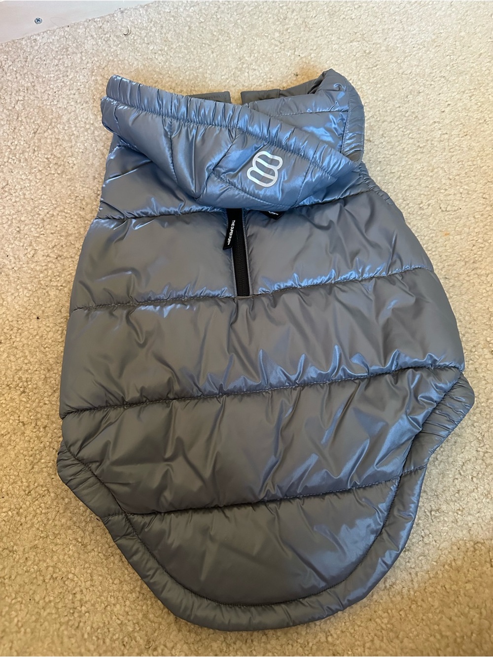 Aritzia Blue grey Quilted Puffer Dog Coat with Hood